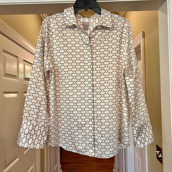 Chico's No Iron Chainlink Print Button Front Top Shirt Blouse Size 2 or 12 LARGE - Picture 1 of 2